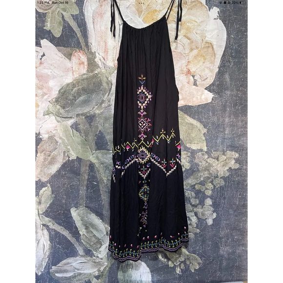 New Anthropologie Embroidered Maxi Dress Size Medium Color Black - Picture 6 of 8